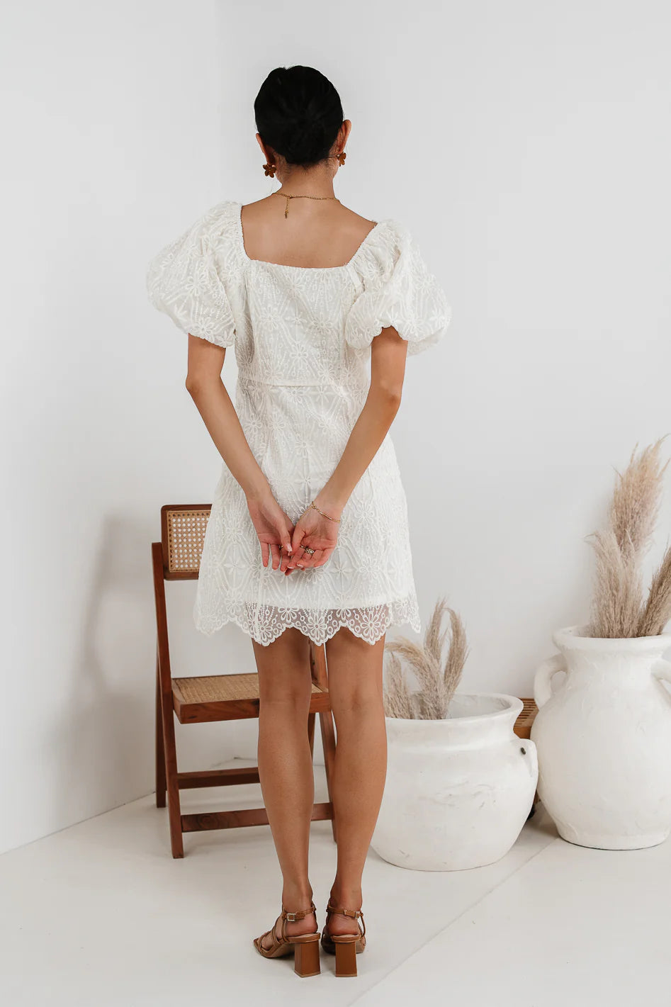 Maye Lace Mini Dress in White