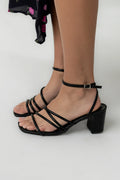 Carly Strappy Block Heel in Black