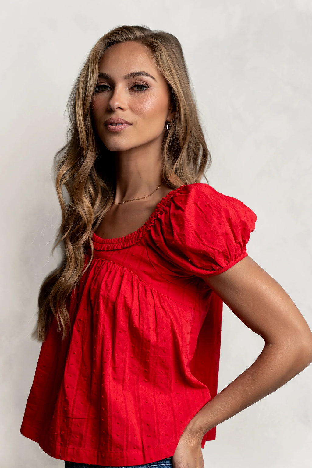 Delaney Swiss Dot Top in Red