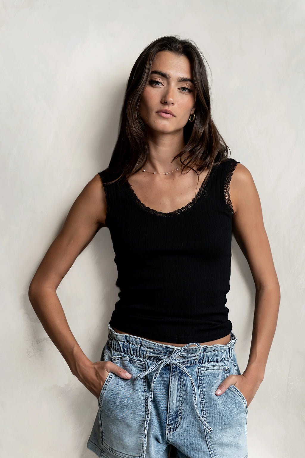 Mackie Lace Trim Tank in Black