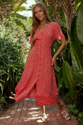 Ember Floral Midi Dress in Red