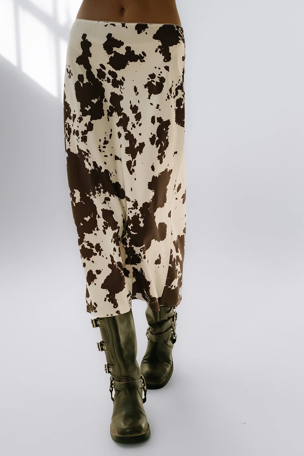 Bethie Cow Print Midi Skirt