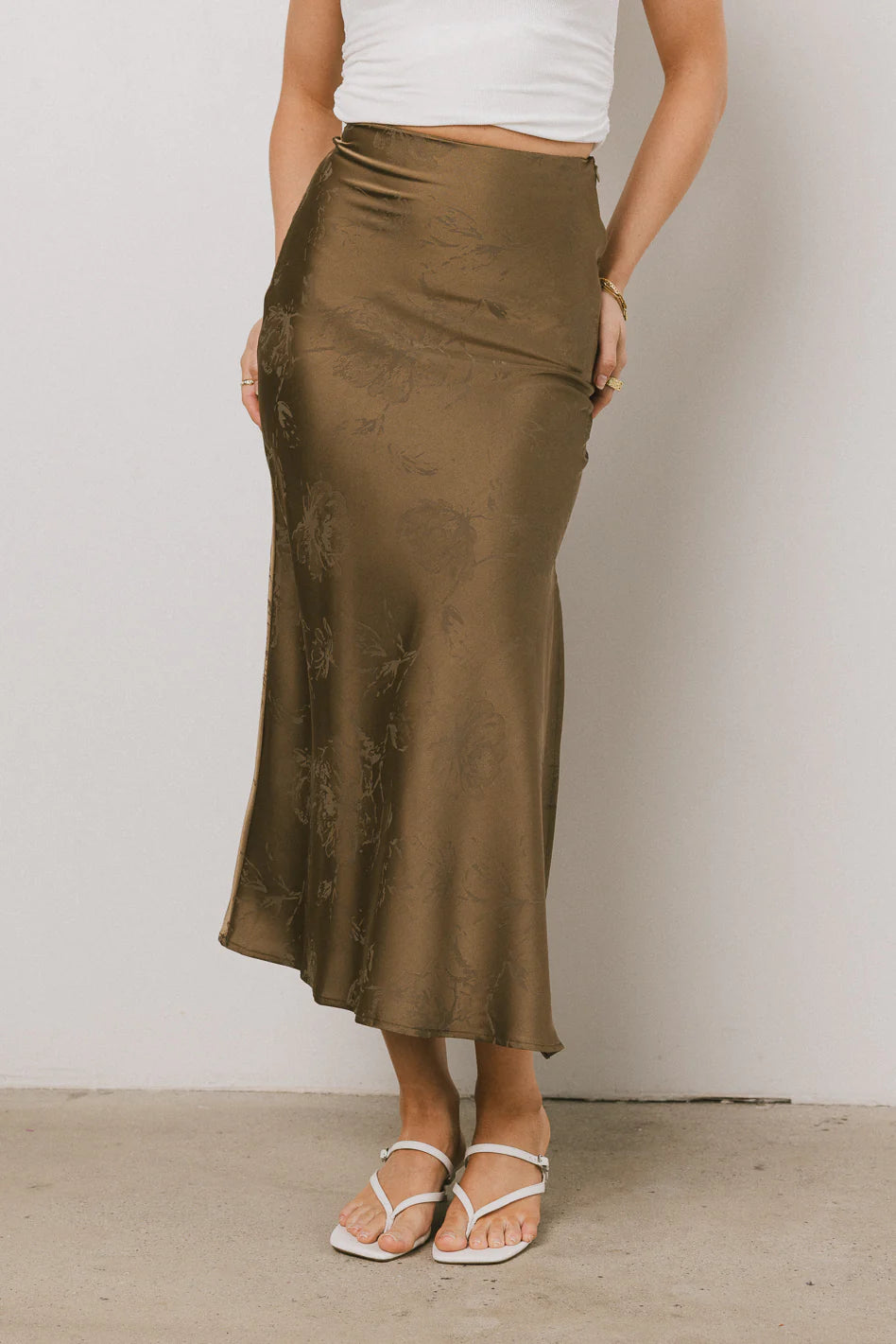 Ellie Floral Maxi Skirt in Olive