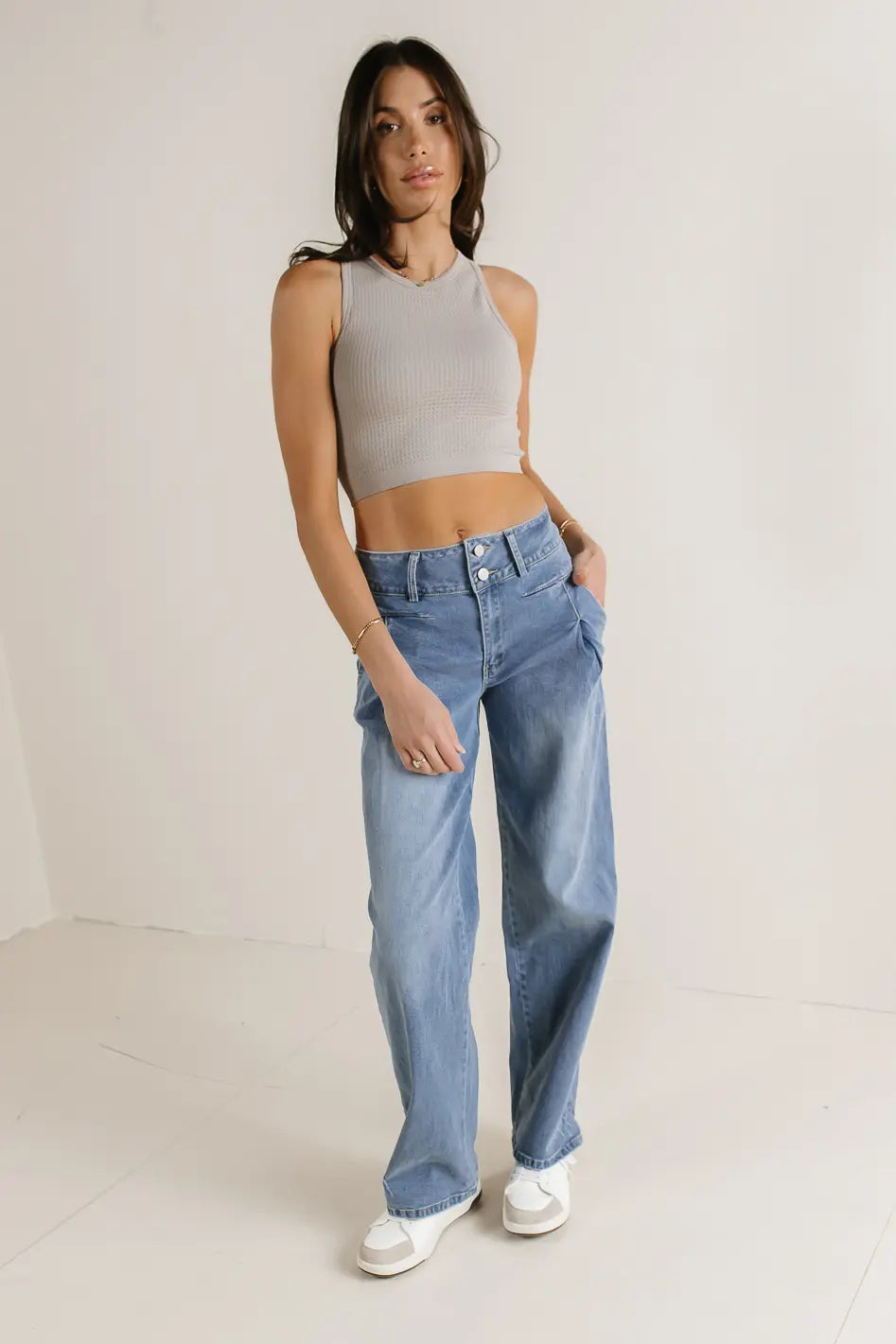Ines Waffle Knit Tank in Grey