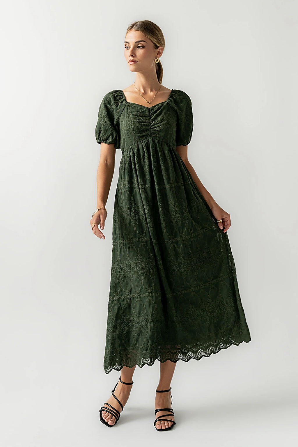Luca Embroidered Maxi Dress in Hunter Green