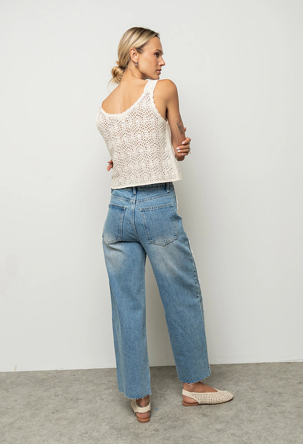Adeline Lace Trim Barrel Jeans