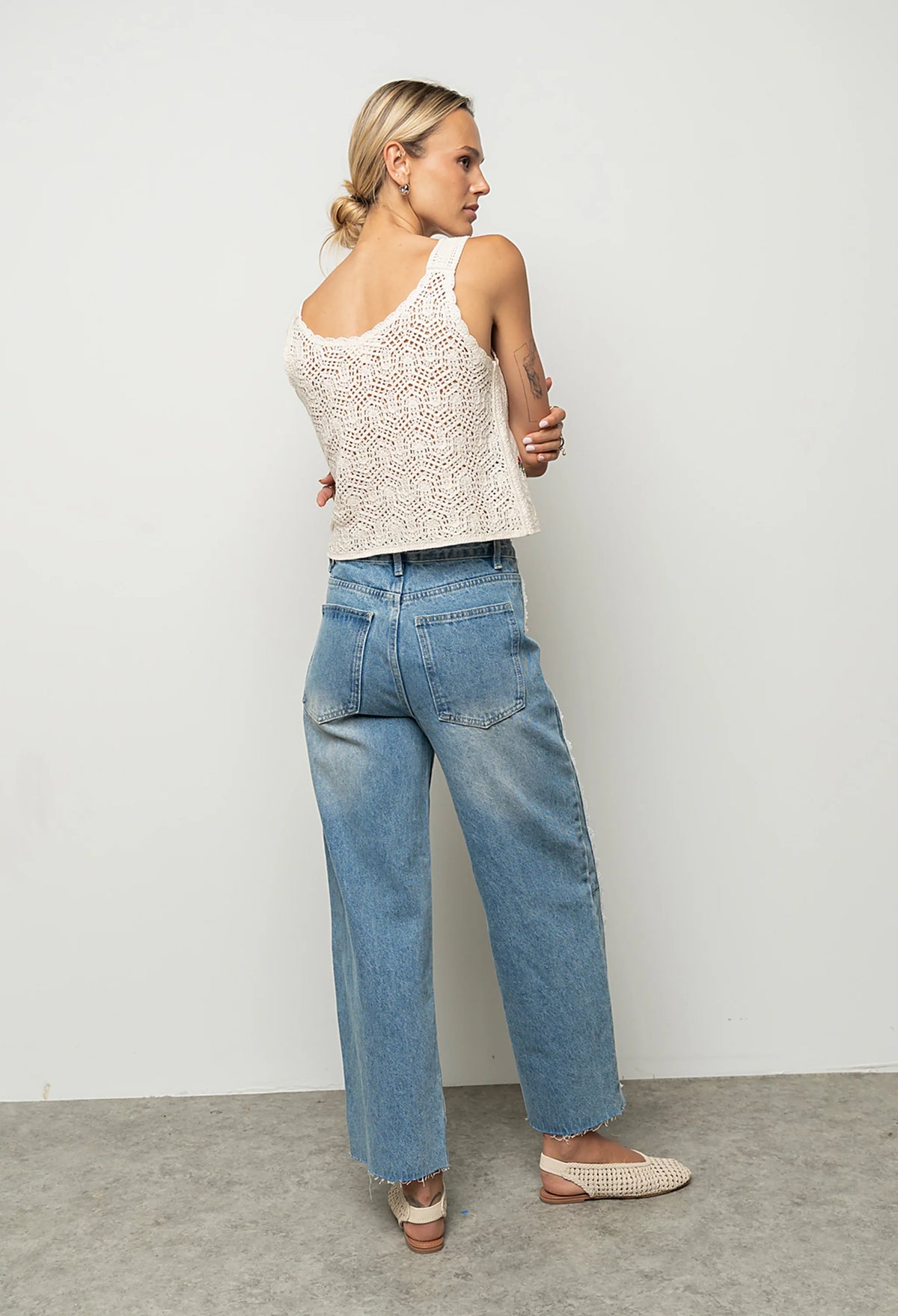 Adeline Lace Trim Barrel Jeans