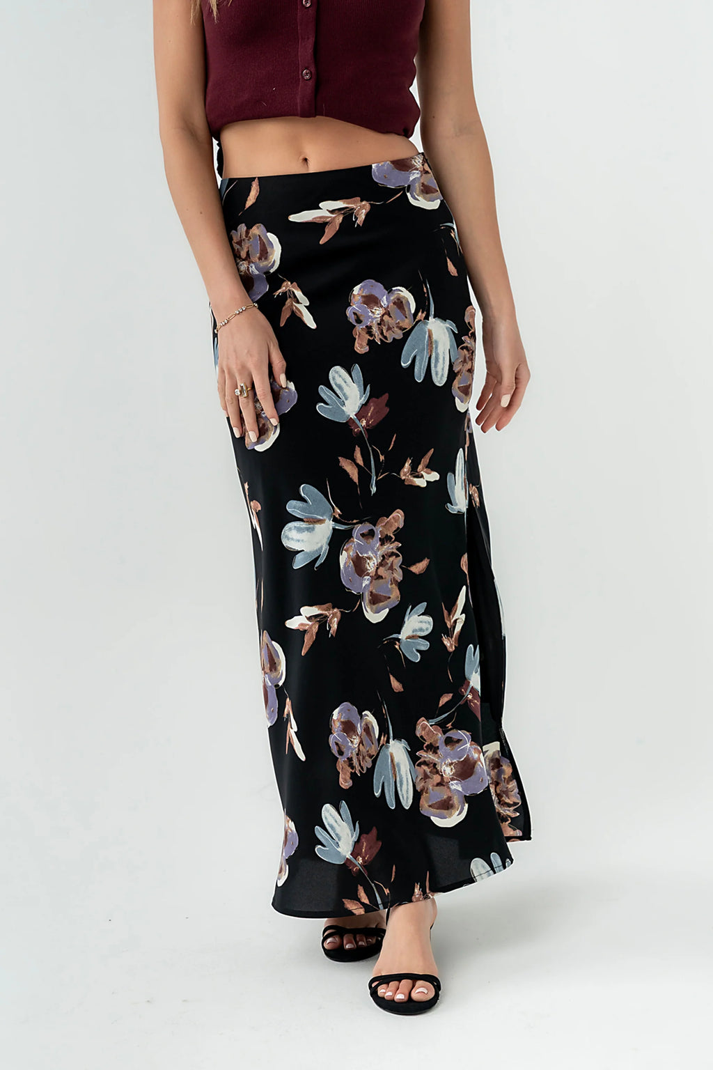 Eden Floral Midi Skirt in Black