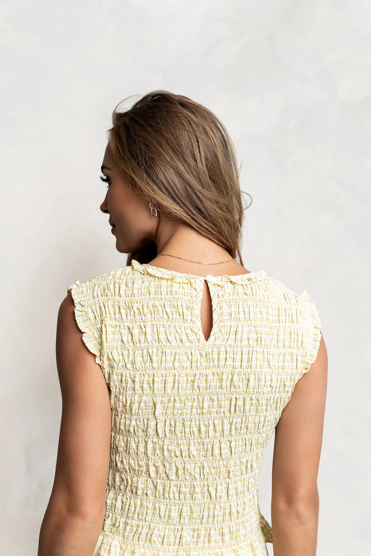 Mailee Plaid Smocked Tank in Yellow