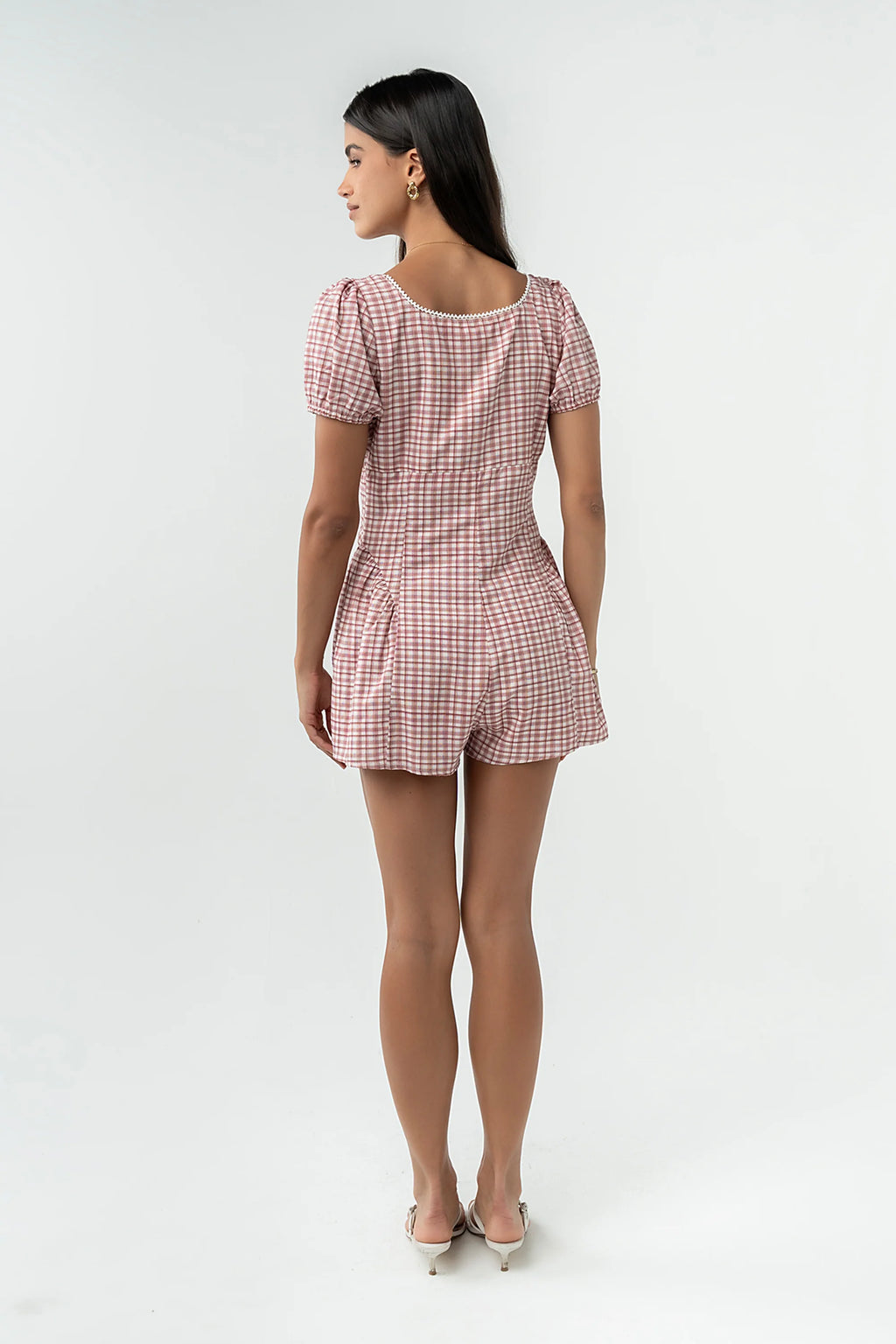 Aislynn Gingham Romper in Red