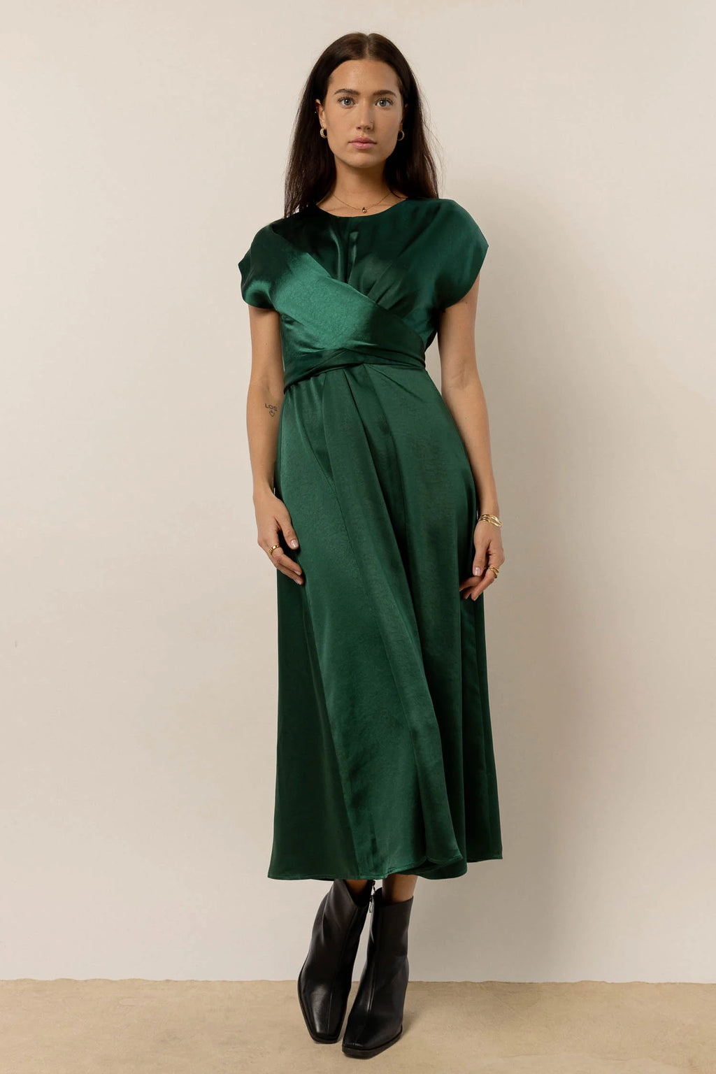 Rosalind Midi Dress in Emerald