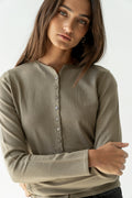 Maddy Button Up Cardigan in Olive