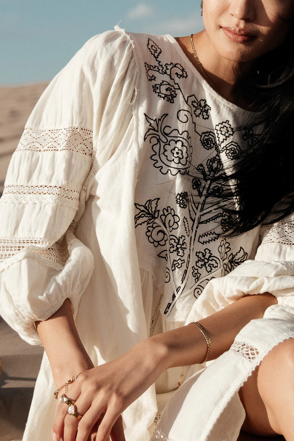 Serendipity Embroidered Midi Dress in Cream