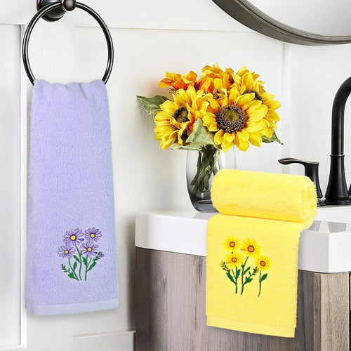 2-Piece Floral Embroidered Cotton Hand Towels