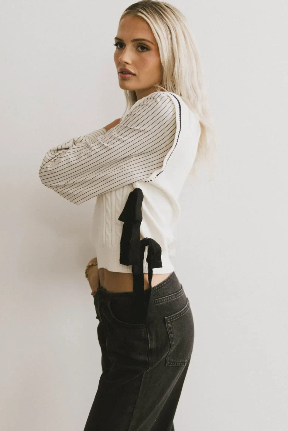 Montie Striped Sweater Top in Cream