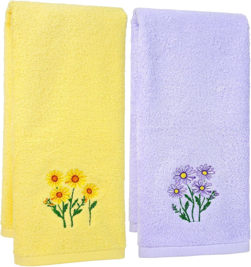 2-Piece Floral Embroidered Cotton Hand Towels