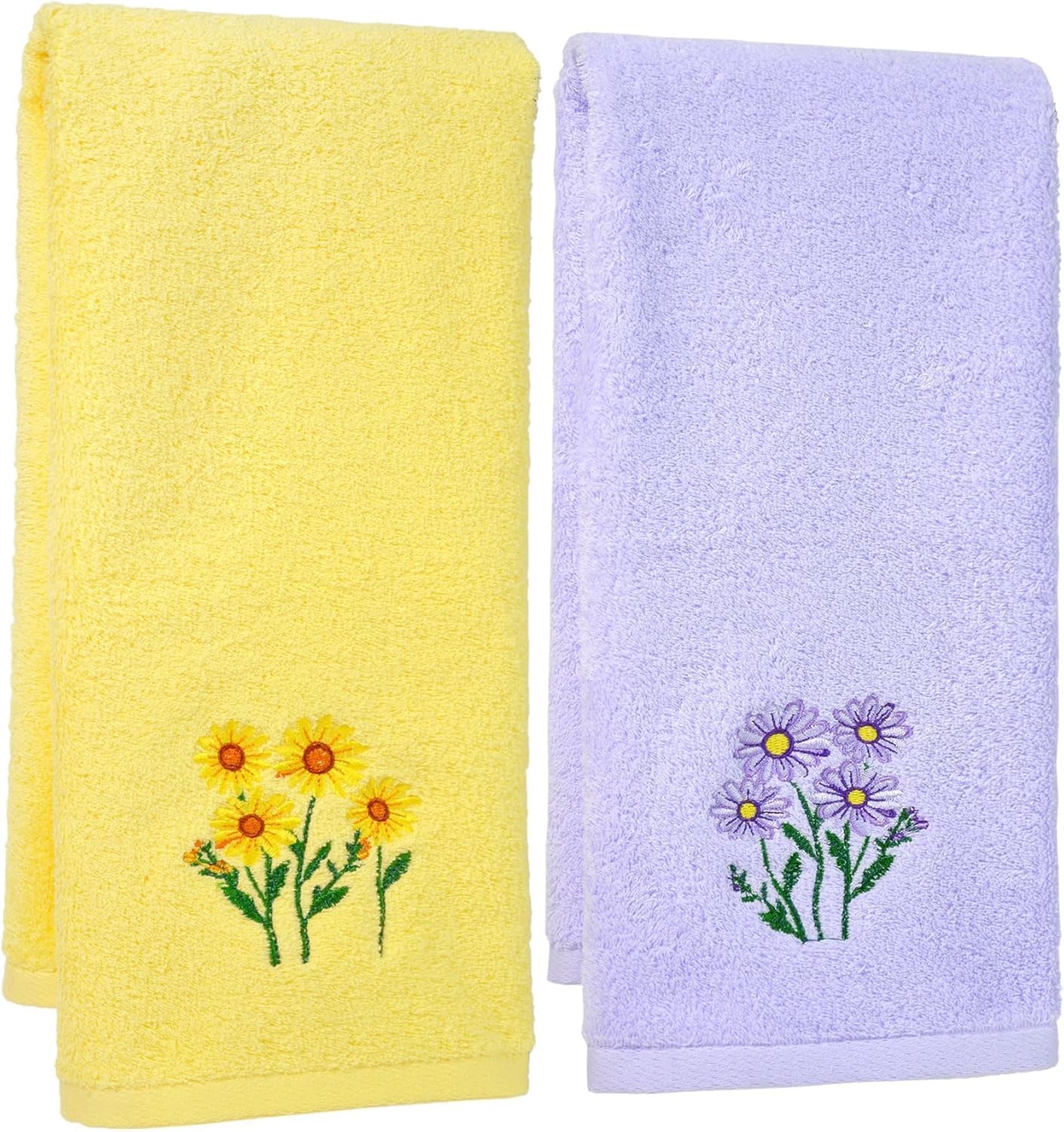 2-Piece Floral Embroidered Cotton Hand Towels