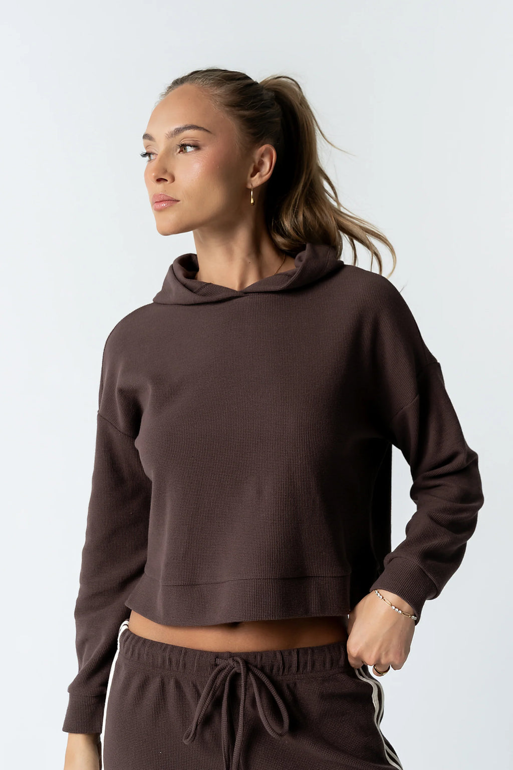 Kourtney Waffle Knit Hoodie in Brown