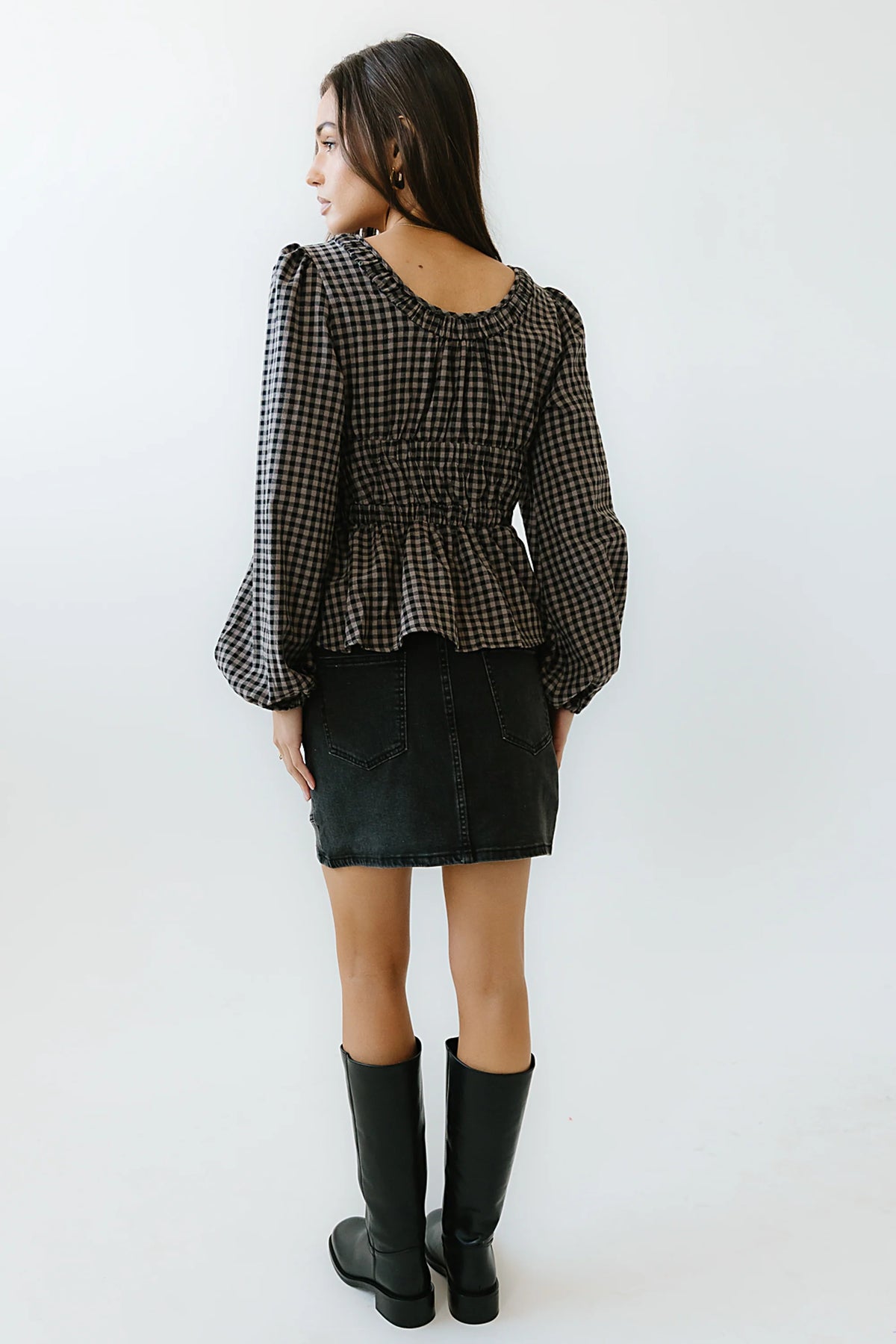 Ella Tie Peplum Blouse in Black