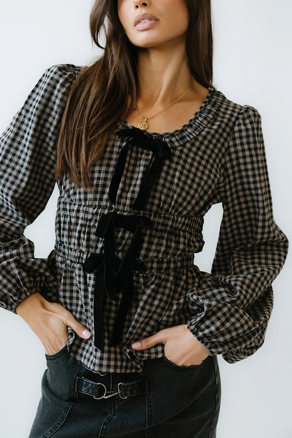 Ella Tie Peplum Blouse in Black