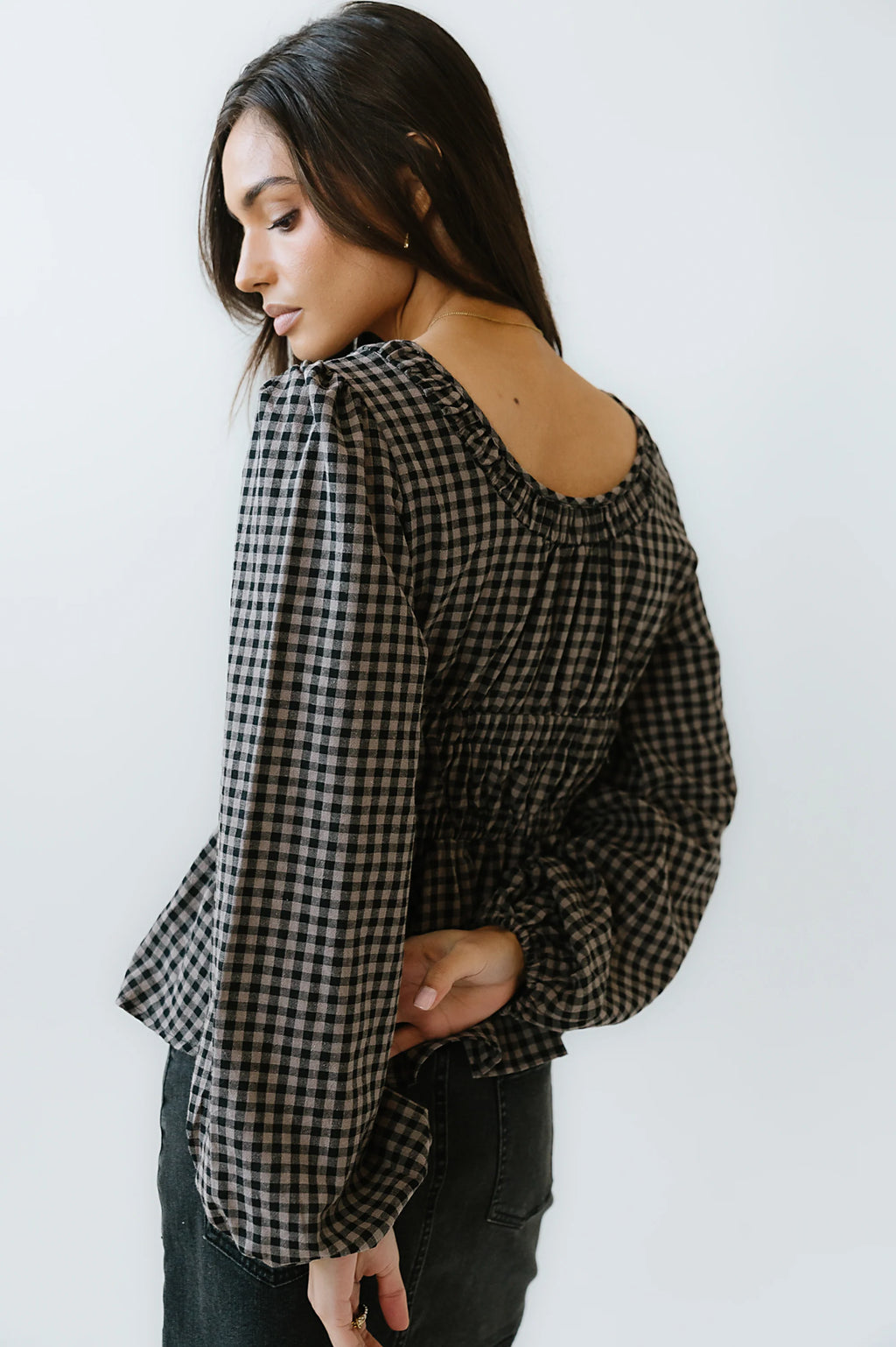Ella Tie Peplum Blouse in Black