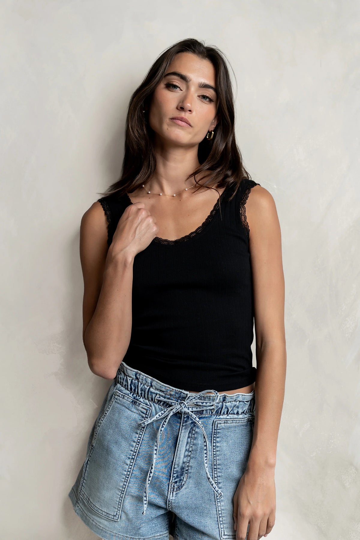 Mackie Lace Trim Tank in Black