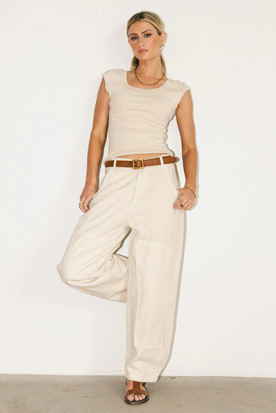 Penny Cap Sleeve Top in Khaki