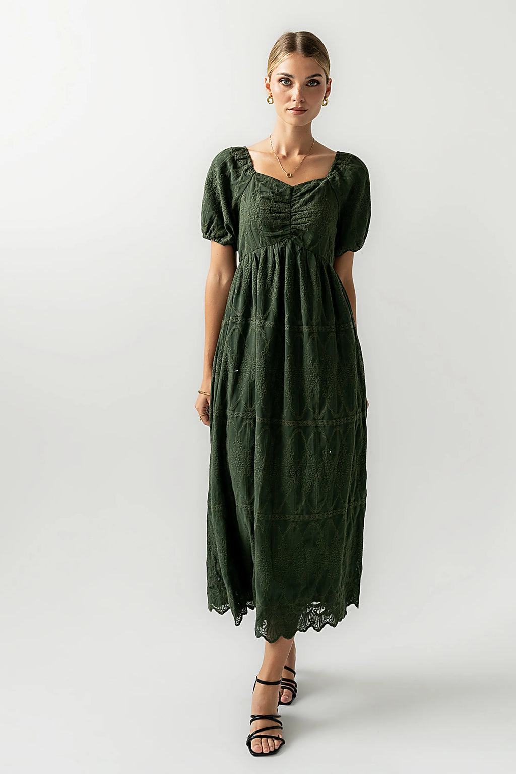 Luca Embroidered Maxi Dress in Hunter Green