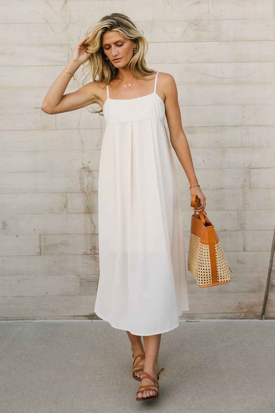 Genevieve Empire Midi Dress in Ivory