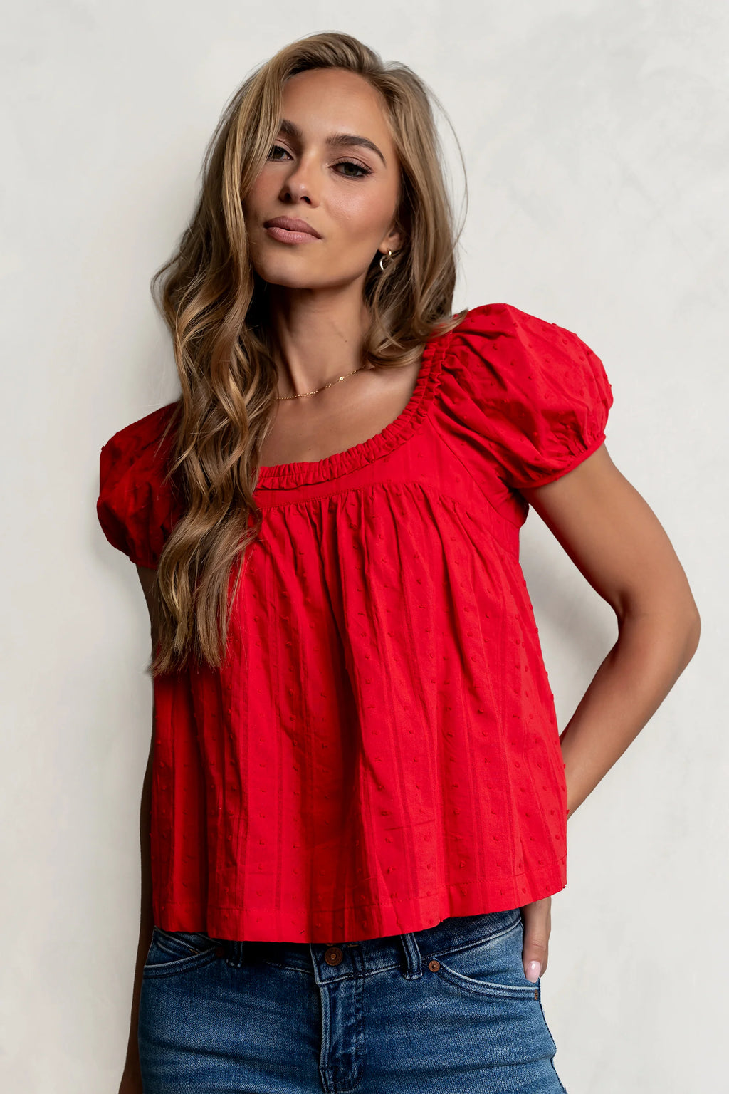 Delaney Swiss Dot Top in Red