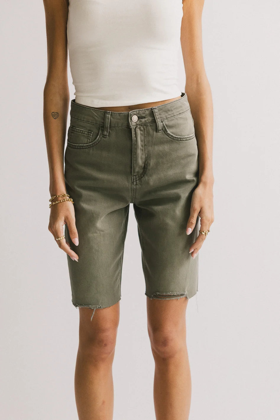 Marlene Denim Shorts in Army Green