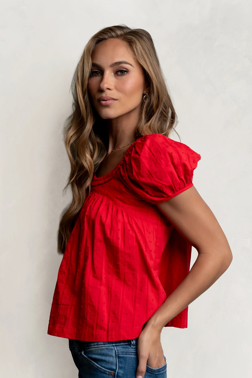 Delaney Swiss Dot Top in Red