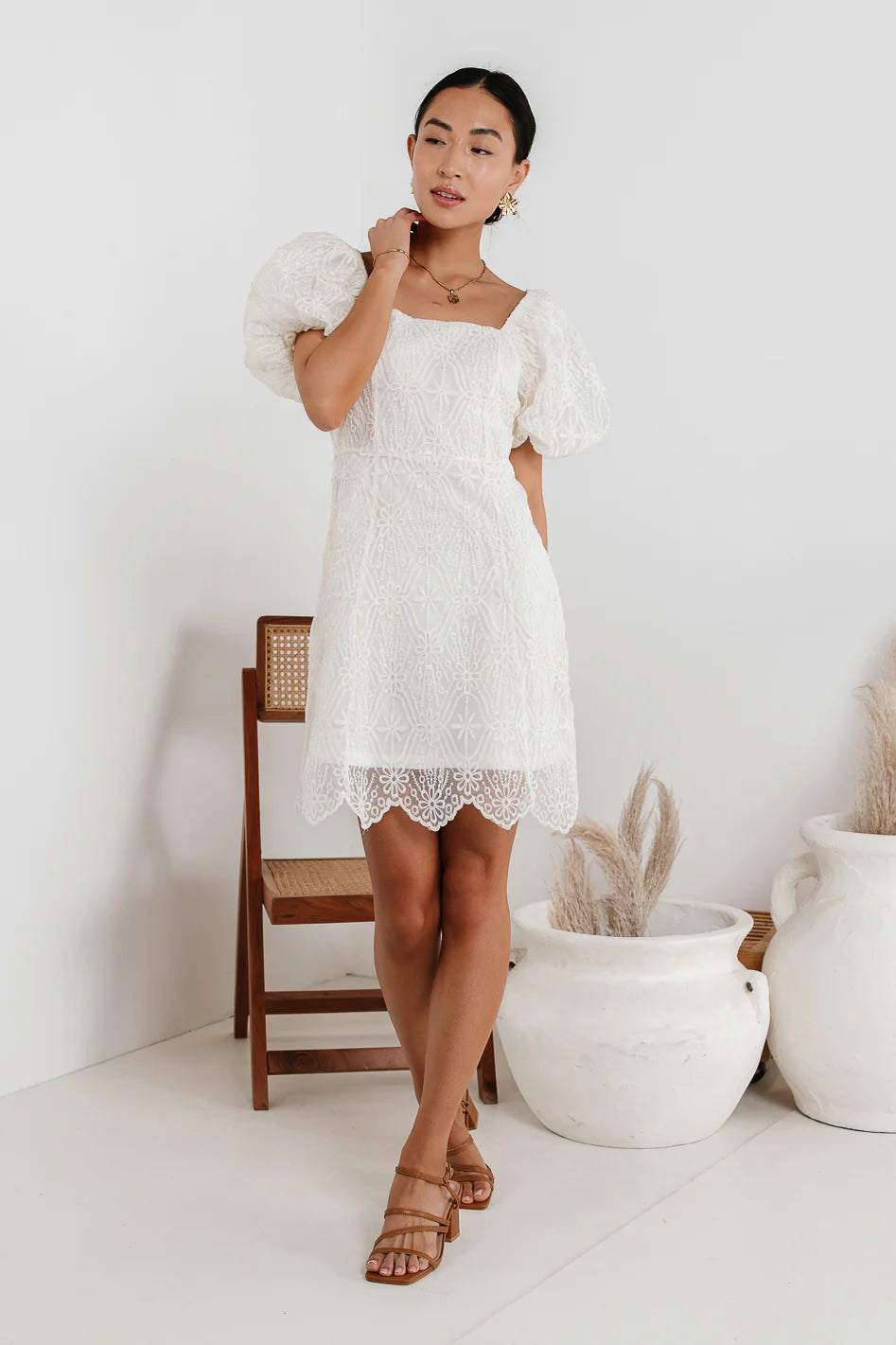 Maye Lace Mini Dress in White