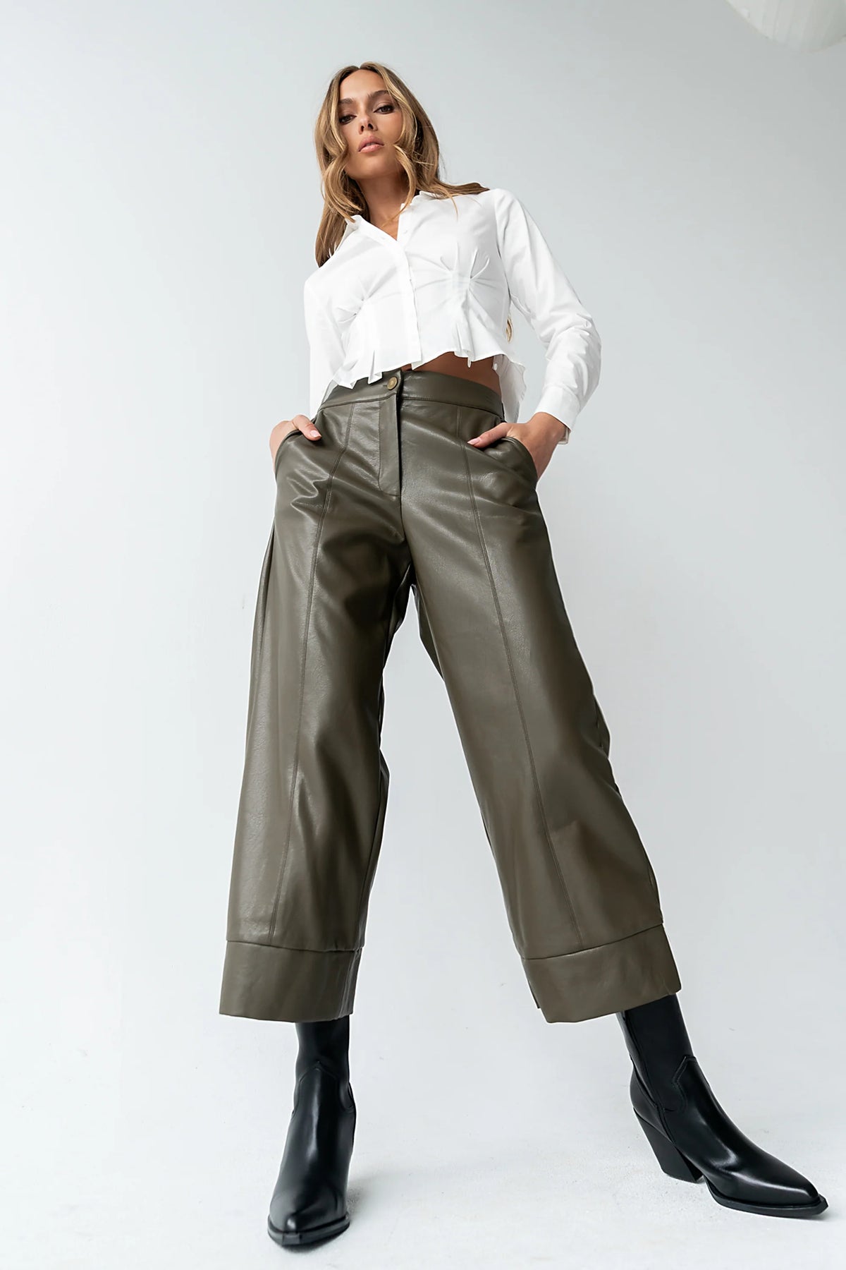 Ulani Vegan Leather Pants in Olive