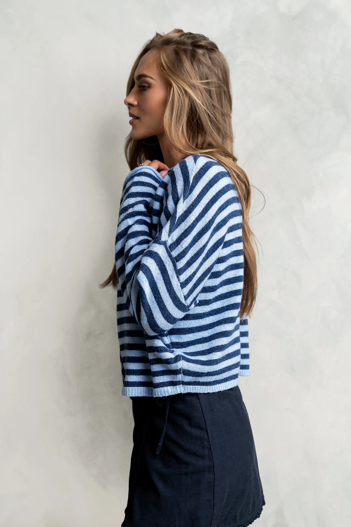 Miriam Striped Cardigan in Dusty Blue