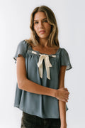 Gianna Lace Trim Blouse in Blue
